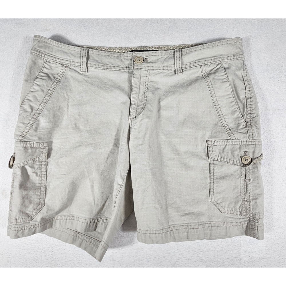 Eddie Bauer Womens Khaki Cargo Shorts Size P12 Tan Cotton Stretch Hiking